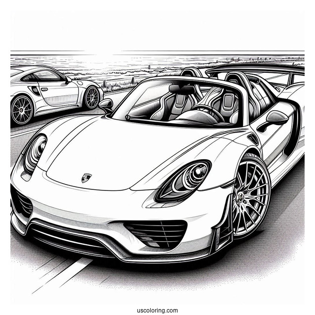 Detailed Porsche Coloring Page 918 Spyder Wide