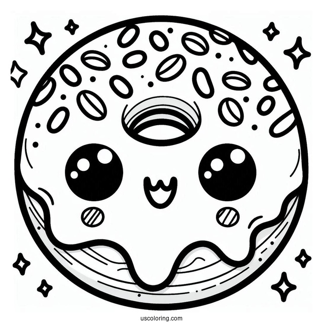 Donut Kawaii Art Coloring Page For Adults
