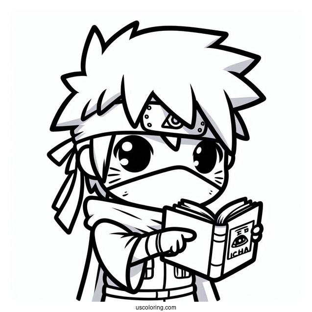 Kawaii Kakashi Coloring Page Holding An Icha Icha Book For Kids