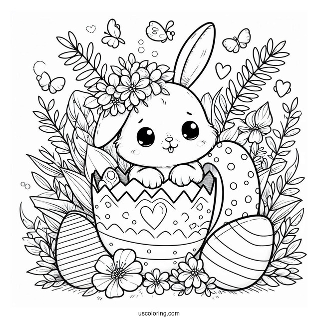 Easter Coloring Page Of Cute Easter Bunny Coming Out Of Egg