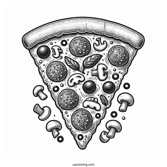 Pizza Slice With Mushrooms, Olives, And Salami