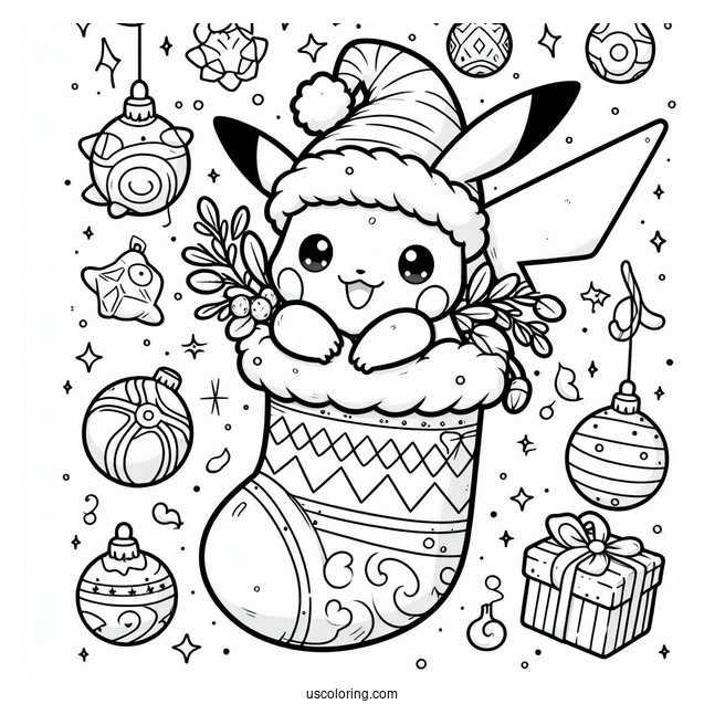 Pokemon Christmas Coloring Page Kawaii Pikachu Inside A Christmas Stocking For Kids