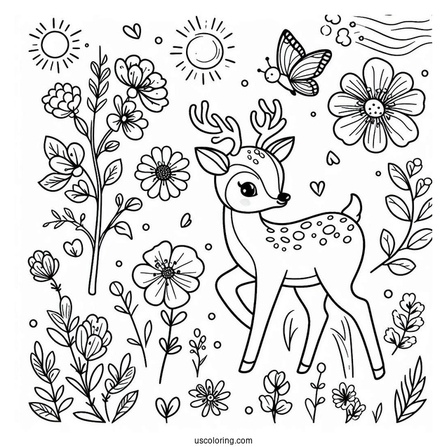 Spring Coloring Page Deer Outline For Preschoolers