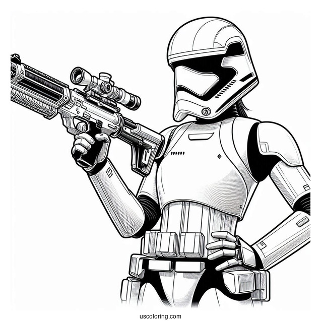 Female Stormtrooper Coloring Page Holding Blaster Pistol