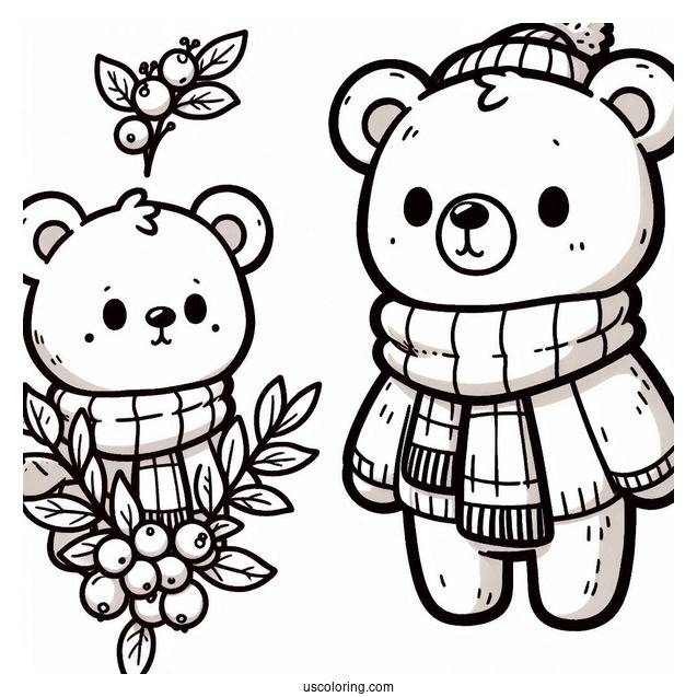 Cute Coloring Page Bear Wearing A Scarf For Preschoolers
