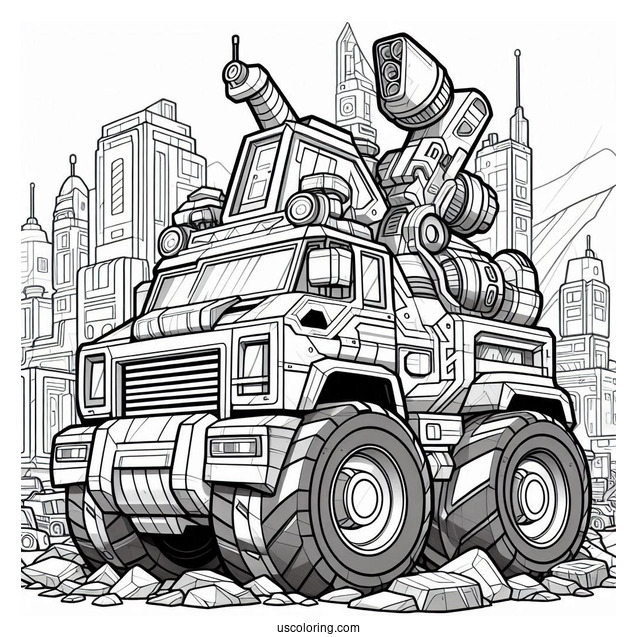 Detailed Rescue Bots Coloring Page Of Boulder In The City