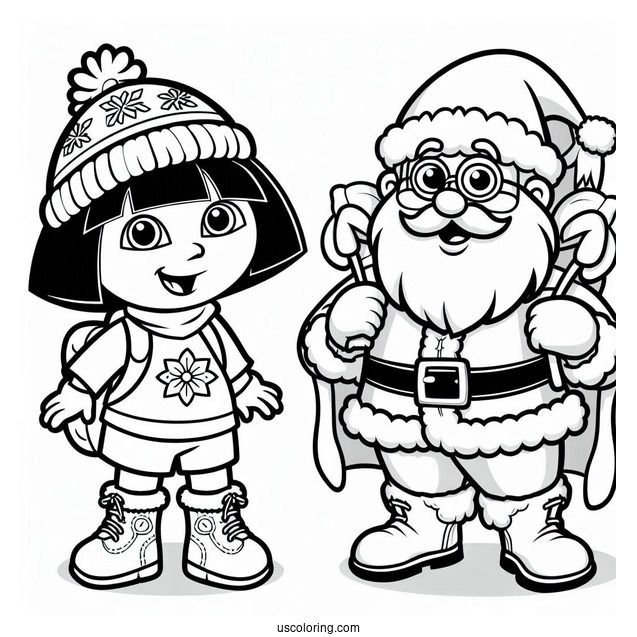 Dora With Boots And Santa Coloring Sheet