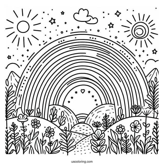 Beautiful Rainbow Coloring Sheet For Kids
