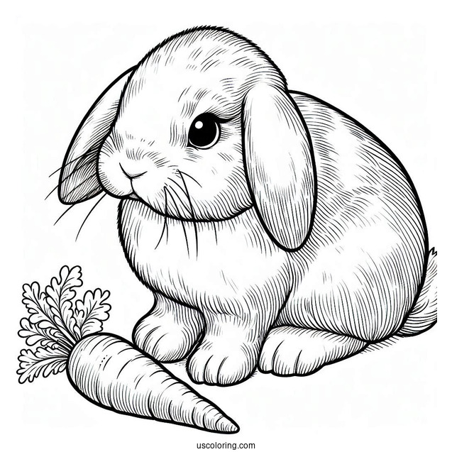 Lop Eared Rabbit Looking At Carrot Coloring