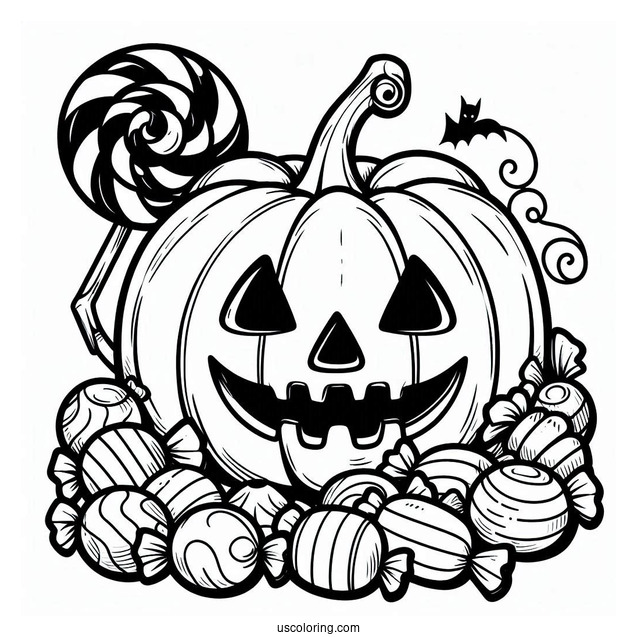 Halloween Candy In a Pumpkin To Color