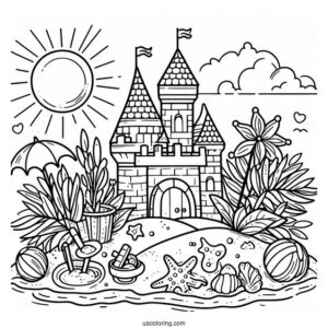 Summer Coloring Page Of Sand Castle For Kids