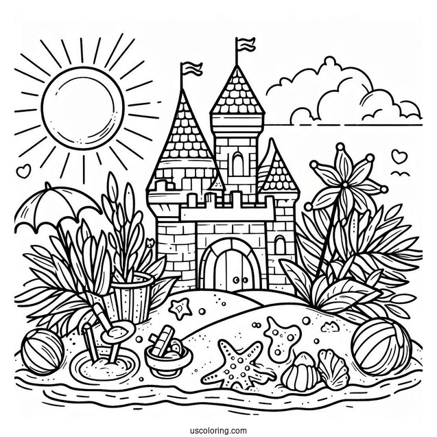 Summer Coloring Page Of Sand Castle For Kids