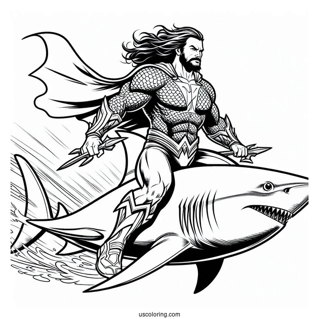 Aquaman Coloring Page Riding On A Shark
