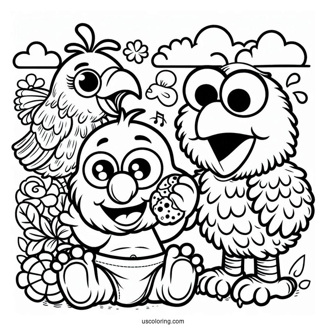 Baby Big Bird, Cookie Monster And Elmo To Color