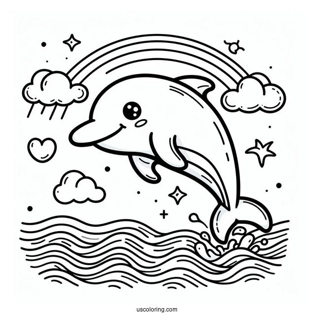 Cute Cartoon Dolphin Coloring For Kids