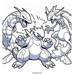 Kyogre Fighting With Groudon And Rayquaza Coloring Page