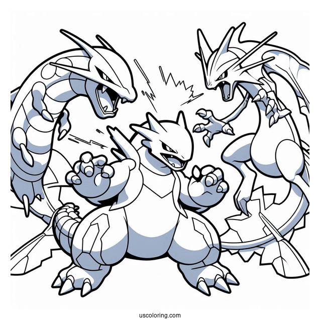 Kyogre Fighting With Groudon And Rayquaza Coloring Page