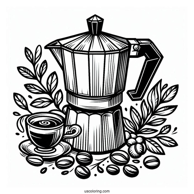 Coffee Coloring Pages Of Easy Outline Of Moka Coffee Pot