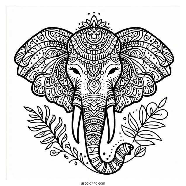 Detailed Mandala Elephant To Color With Tusks