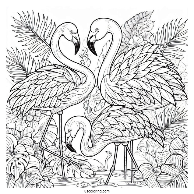 A Flamboyance Of Flamingos Coloring Page