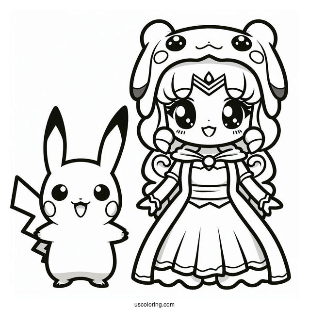 Kawaii Pikachu In Rayquaza Coloring Page Costume For Kids