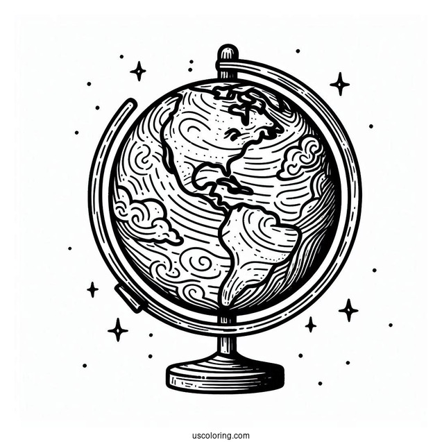 Easy Globe On A Dowel Coloring Page