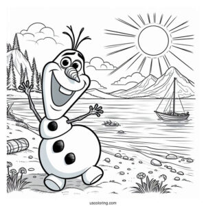 Coloring Page Of Olaf At The Beach