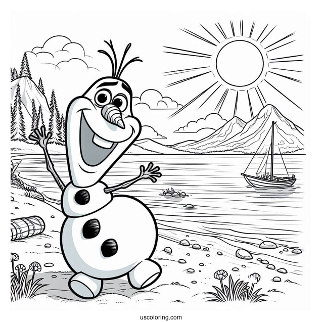 Coloring Page Of Olaf At The Beach