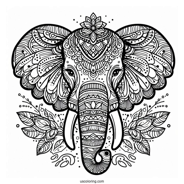 Detailed Mandala Elephant To Color With Tusks