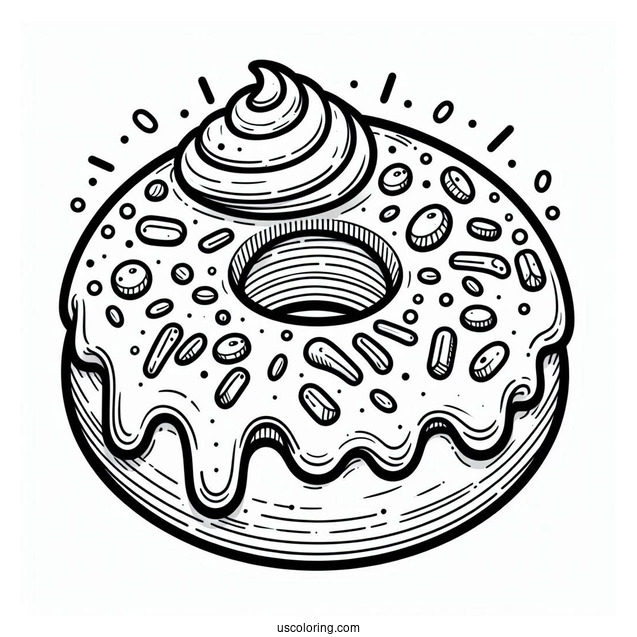 Easy Donut Coloring Page With Frosting And Sprinkles