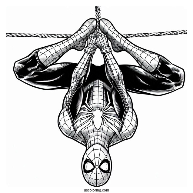 Spider-Man Hanging Upside Down Coloring Sheet
