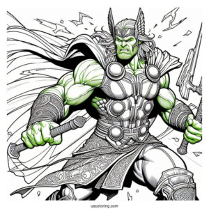 Hulk Coloring Page Attacking Thor For Kids