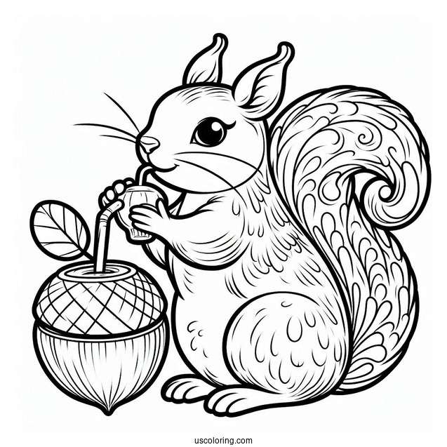 Squirrel Coloring Page Drinking Chestnut Beverage For Kids