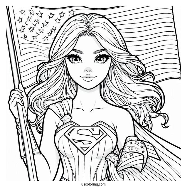 Supergirl Coloring Page Holding The American Flag