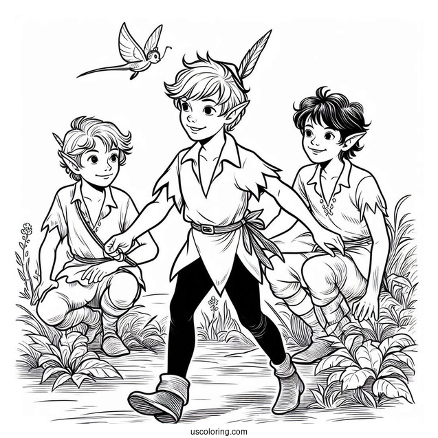 Coloring Page Of Peter Pan And The Lost Boys
