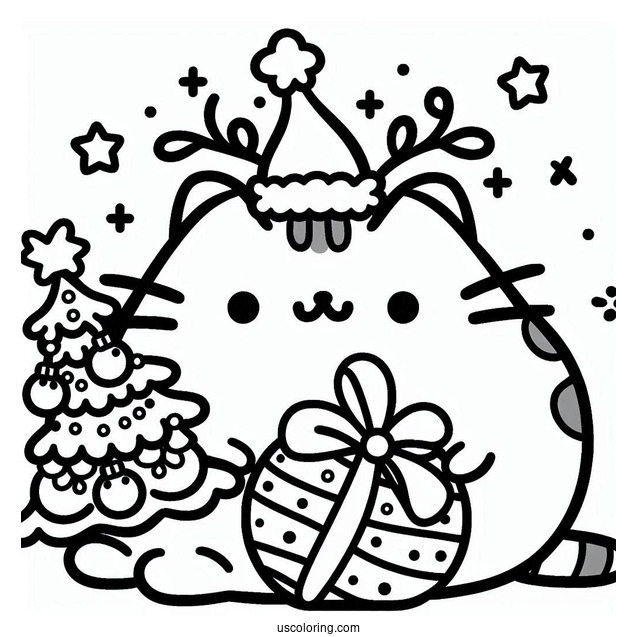 Pusheen Merry Christmas Coloring Page