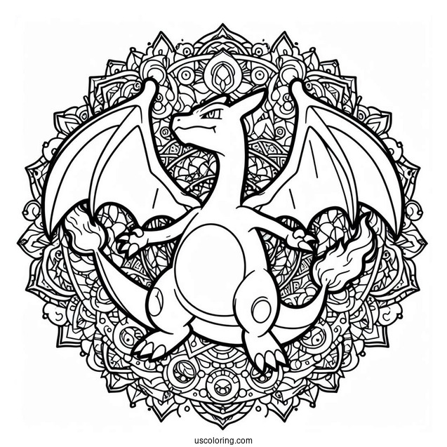 Coloring Page of Charizard Mandala