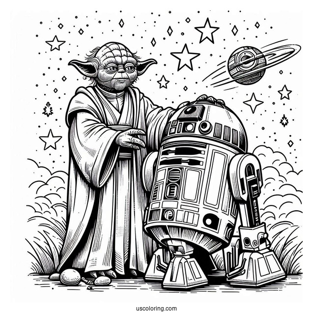 R2-D2 Coloring Page With Yoda
