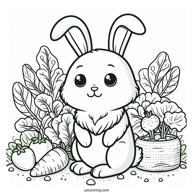 Rabbit In Veggie Patch To Color