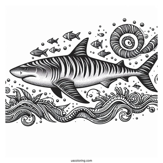 Tiger Shark Coloring Page Deep In The Ocean