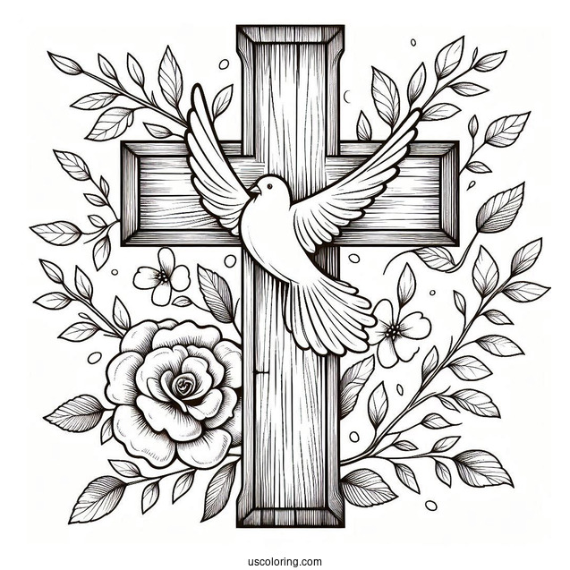 Wooden Cross With Peace Dove Coloring Sheet