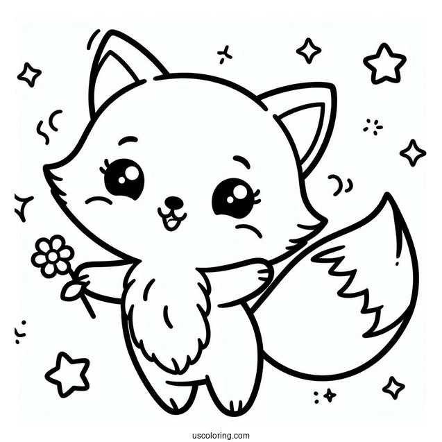 Kawaii Happy Fox Coloring Page For Kids