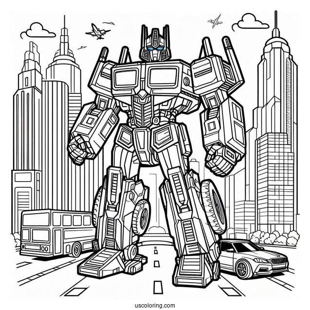 Optimus Prime Coloring Page In Autobot Form In The City