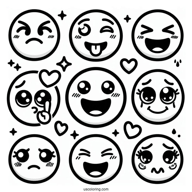 Emoji Coloring Page Of Emotions And Feelings List For Kids