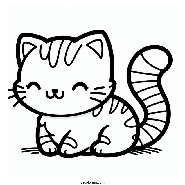 Cute Coloring Page Simple Cat Smiling For Preschoolers