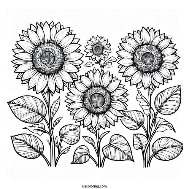 Three Sunflowers In Field Coloring