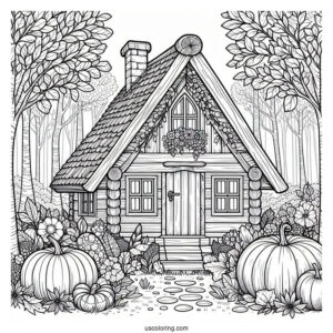 Cottagecore Pumpkin Coloring Page House In The Forest