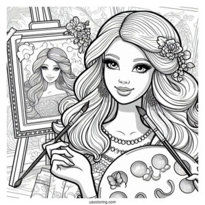 Artist Barbie Coloring Page