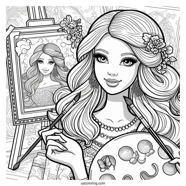 Artist Barbie Coloring Page