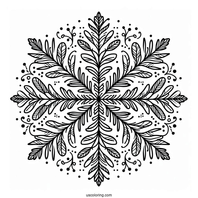 Simple Fernlike Snowflake Coloring Page